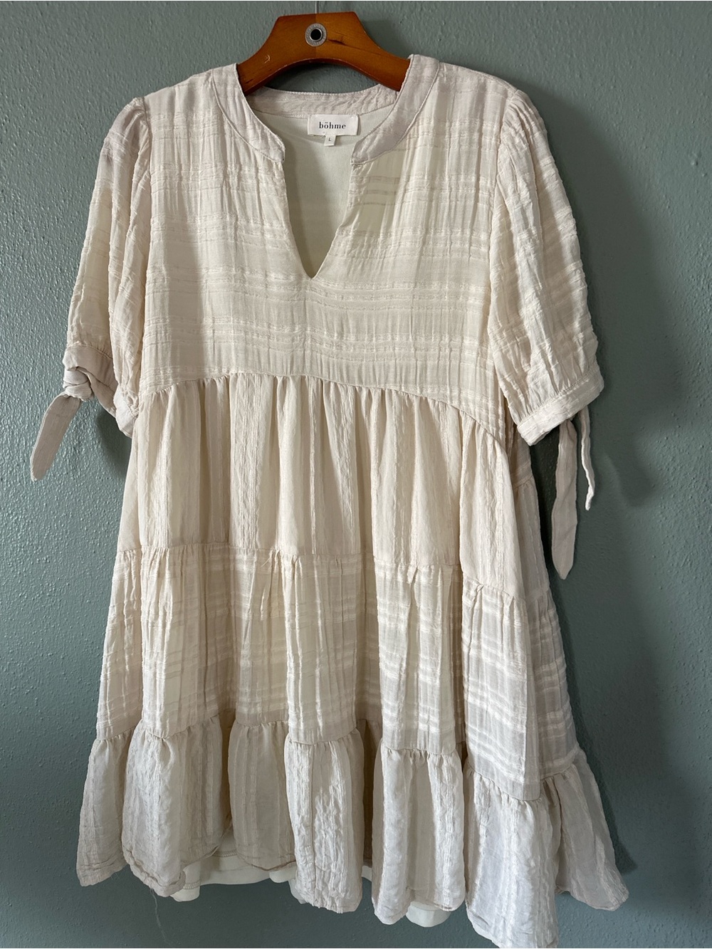 BOHME Bohemian Babydoll Tiered Mini Dress | Cream Women’s L